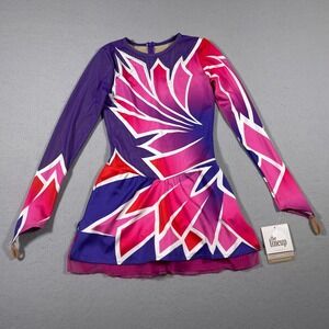 The Line Up Gymnastics Dance Competition Youth M Costume Purple Pink Geometric